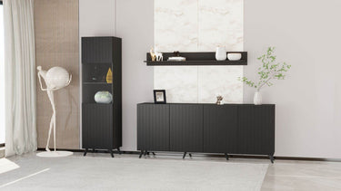 Atlantis Matte Black Tall Display Cabinet: Modern Elegance for Prized Possessions - UK Luxury Furniture